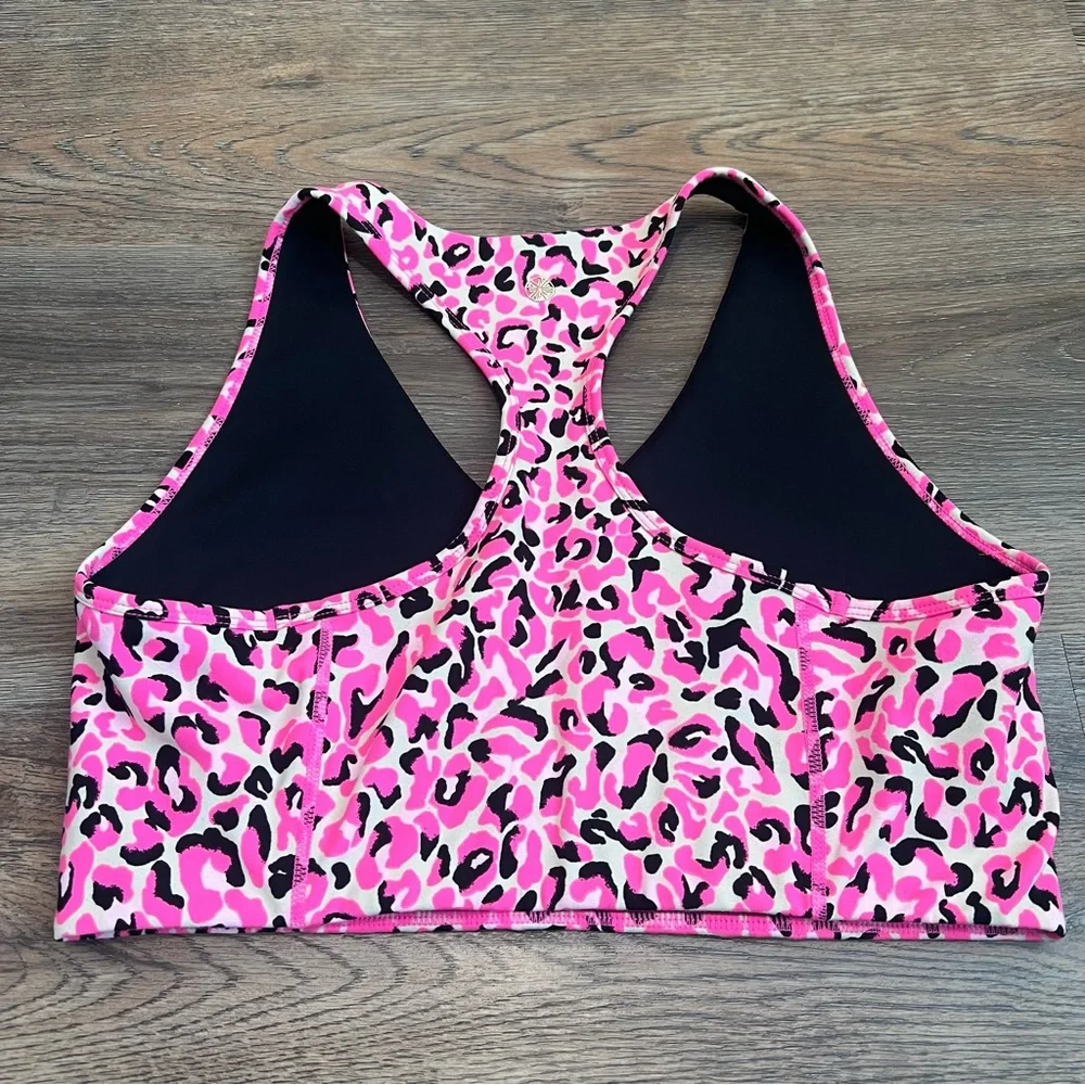 Lilly Pulitzer Luxletic Sports Bra Pink Leopard Print Size Large Racerback Top - Picture 2 of 8